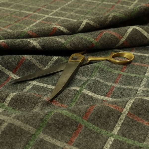 Clifton Brown Green Red Colour Tartan Scottish Pattern Soft Touch Wool Effect Furnishing Fabric CTR-846 - Made To Measure Curtains