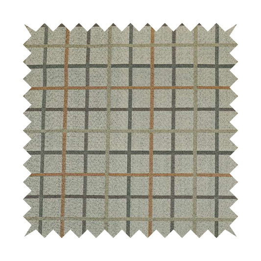 Clifton Grey Orange Colour Tartan Scottish Pattern Soft Touch Wool Effect Furnishing Fabric CTR-848