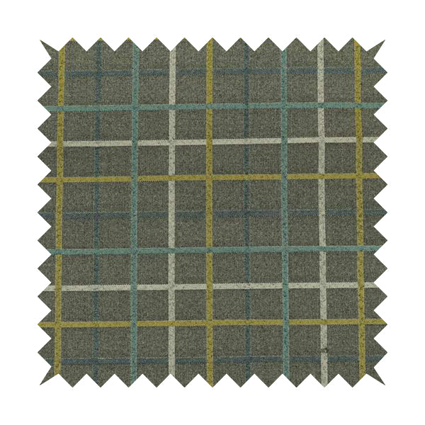 Clifton Grey Blue Yellow Colour Tartan Scottish Pattern Soft Touch Wool Effect Furnishing Fabric CTR-849 - Made To Measure Curtains