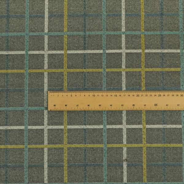 Clifton Grey Blue Yellow Colour Tartan Scottish Pattern Soft Touch Wool Effect Furnishing Fabric CTR-849