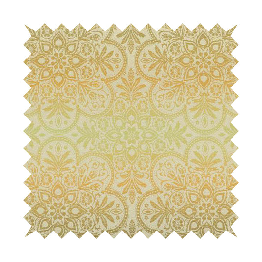 In Bloom Colourful Blossom Modern Pattern Green Orange Chenille Upholstery Fabric CTR-850