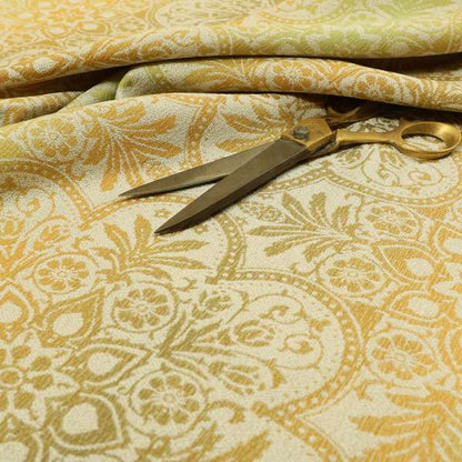 In Bloom Colourful Blossom Modern Pattern Green Orange Chenille Upholstery Fabric CTR-850 - Made To Measure Curtains