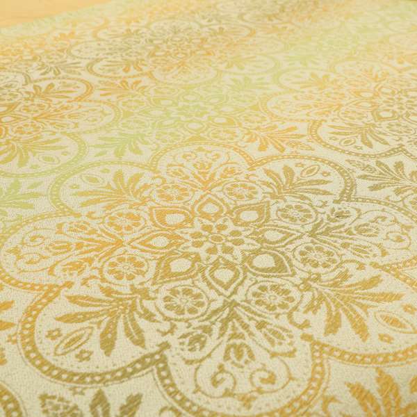 In Bloom Colourful Blossom Modern Pattern Green Orange Chenille Upholstery Fabric CTR-850 - Made To Measure Curtains