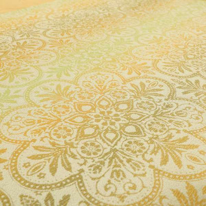 In Bloom Colourful Blossom Modern Pattern Green Orange Chenille Upholstery Fabric CTR-850