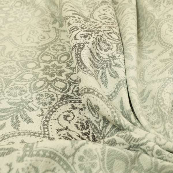 In Bloom Colourful Blossom Modern Pattern Grey Silver Chenille Upholstery Fabric CTR-851