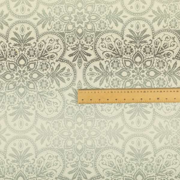 In Bloom Colourful Blossom Modern Pattern Grey Silver Chenille Upholstery Fabric CTR-851 - Made To Measure Curtains