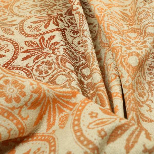 In Bloom Colourful Blossom Modern Pattern Orange Chenille Upholstery Fabric CTR-853 - Made To Measure Curtains