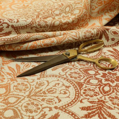 In Bloom Colourful Blossom Modern Pattern Orange Chenille Upholstery Fabric CTR-853