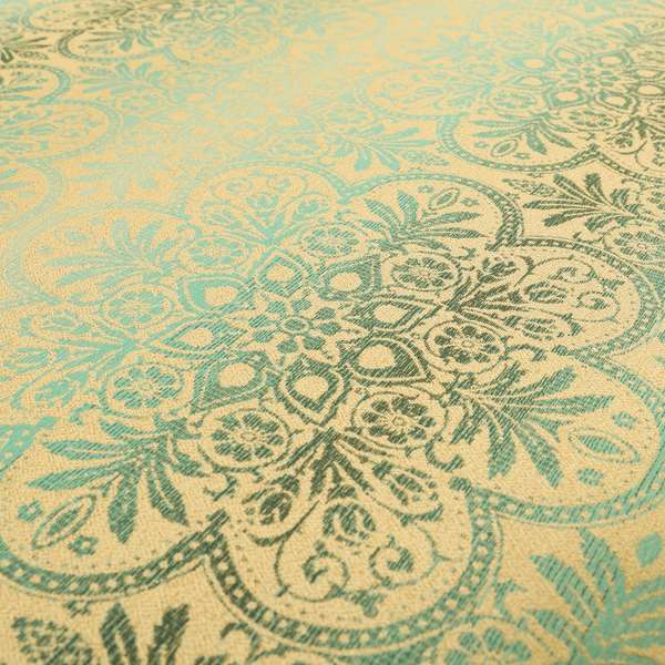 In Bloom Colourful Blossom Modern Pattern Blue Teal Chenille Upholstery Fabric CTR-854 - Made To Measure Curtains