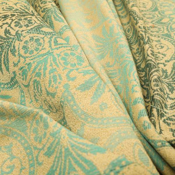 In Bloom Colourful Blossom Modern Pattern Blue Teal Chenille Upholstery Fabric CTR-854 - Made To Measure Curtains