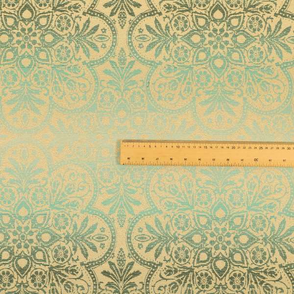 In Bloom Colourful Blossom Modern Pattern Blue Teal Chenille Upholstery Fabric CTR-854 - Made To Measure Curtains