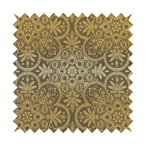 In Bloom Colourful Blossom Modern Pattern Brown Yellow Chenille Upholstery Fabric CTR-856 - Made To Measure Curtains