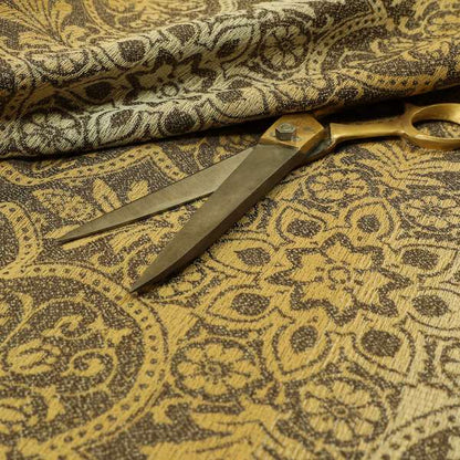 In Bloom Colourful Blossom Modern Pattern Brown Yellow Chenille Upholstery Fabric CTR-856 - Made To Measure Curtains