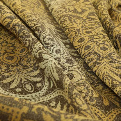 In Bloom Colourful Blossom Modern Pattern Brown Yellow Chenille Upholstery Fabric CTR-856 - Made To Measure Curtains