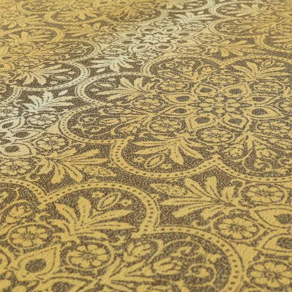 In Bloom Colourful Blossom Modern Pattern Brown Yellow Chenille Upholstery Fabric CTR-856