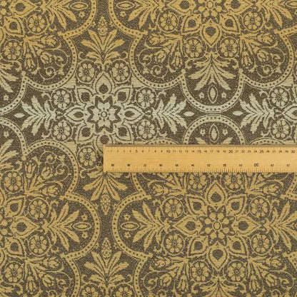 In Bloom Colourful Blossom Modern Pattern Brown Yellow Chenille Upholstery Fabric CTR-856