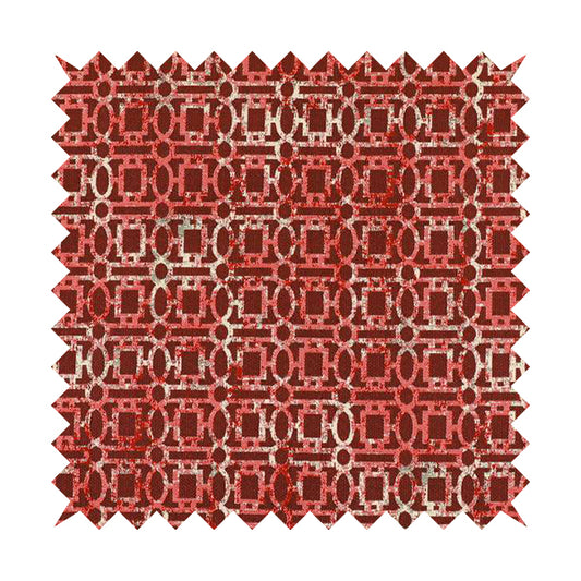 Tiffany Lightweight Modern Geometrical Pattern Small Scale Red Chenille Upholstery Fabric CTR-862