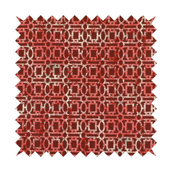 Tiffany Lightweight Modern Geometrical Pattern Small Scale Red Chenille Upholstery Fabric CTR-862 - Made To Measure Curtains