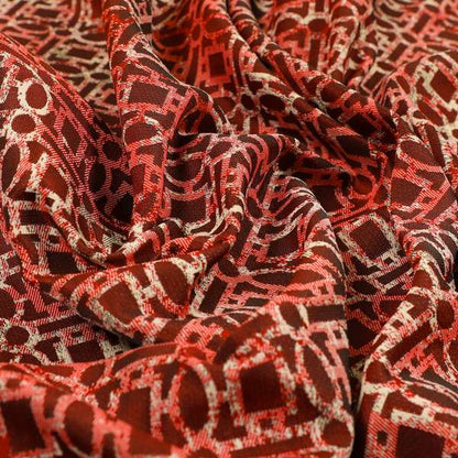 Tiffany Lightweight Modern Geometrical Pattern Small Scale Red Chenille Upholstery Fabric CTR-862