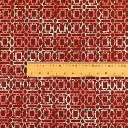 Tiffany Lightweight Modern Geometrical Pattern Small Scale Red Chenille Upholstery Fabric CTR-862 - Made To Measure Curtains