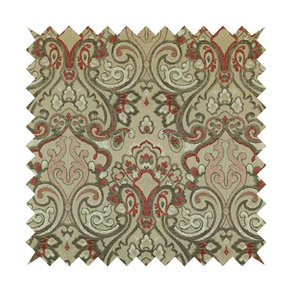 Sakura Damask Colourful Pattern Red Brown Chenille Upholstery Furnishing Fabric CTR-866 - Made To Measure Curtains