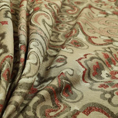 Sakura Damask Colourful Pattern Red Brown Chenille Upholstery Furnishing Fabric CTR-866 - Roman Blinds