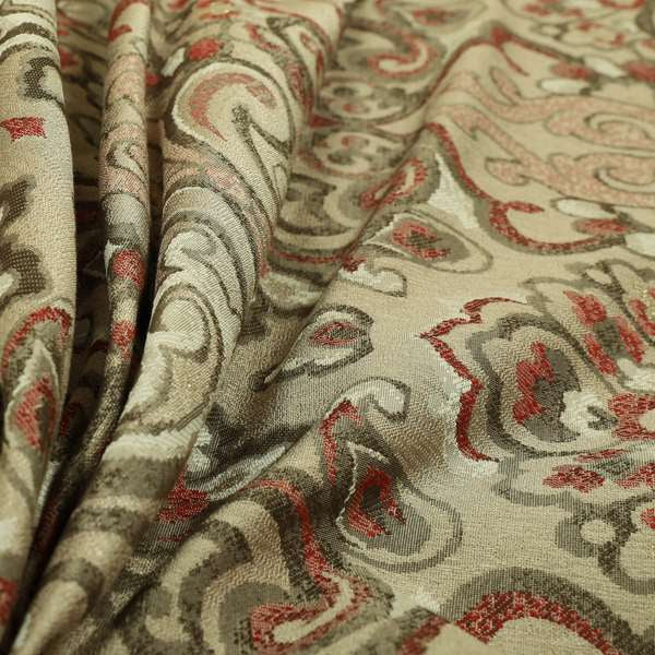 Sakura Damask Colourful Pattern Red Brown Chenille Upholstery Furnishing Fabric CTR-866 - Made To Measure Curtains