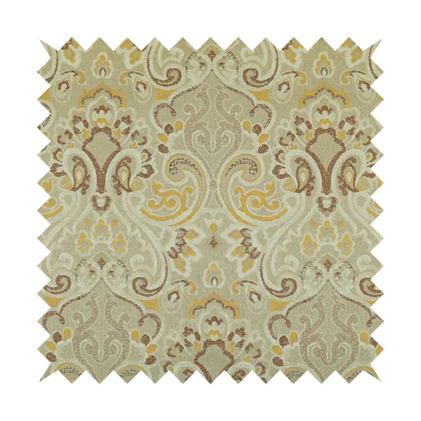 Sakura Damask Colourful Pattern Yellow Brown Chenille Upholstery Furnishing Fabric CTR-867 - Made To Measure Curtains