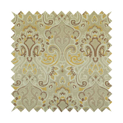 Sakura Damask Colourful Pattern Yellow Brown Chenille Upholstery Furnishing Fabric CTR-867 - Made To Measure Curtains