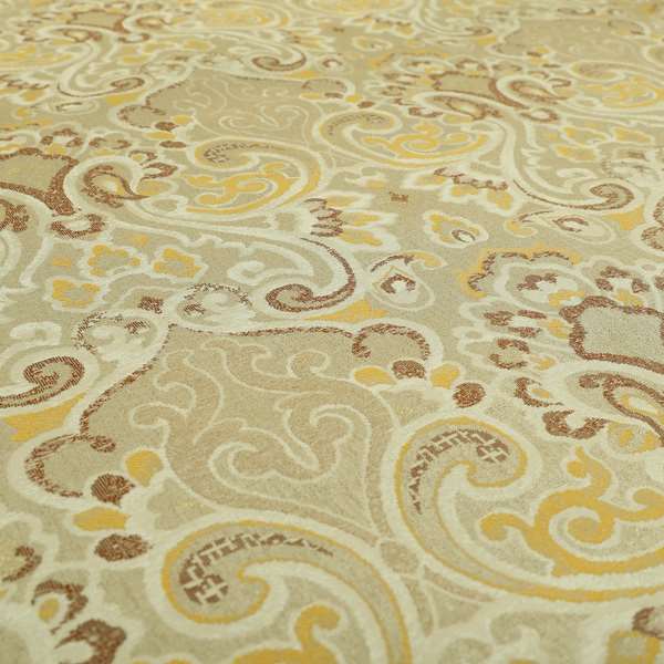 Sakura Damask Colourful Pattern Yellow Brown Chenille Upholstery Furnishing Fabric CTR-867 - Made To Measure Curtains