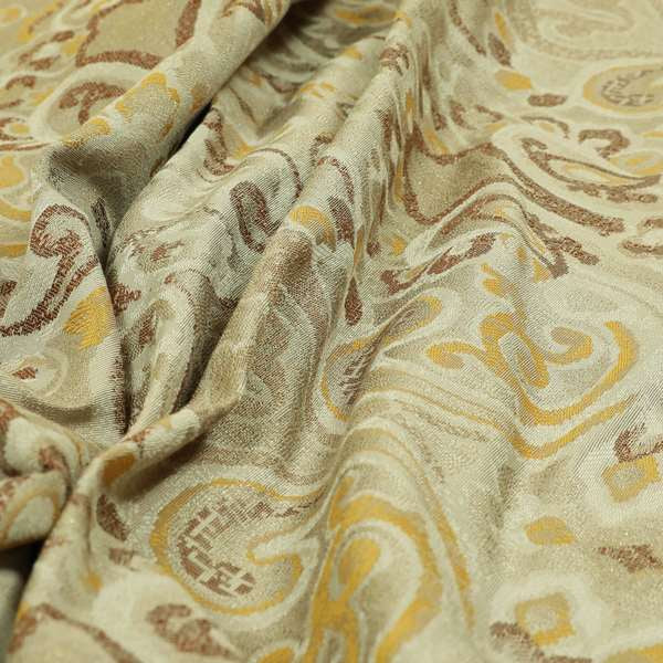 Sakura Damask Colourful Pattern Yellow Brown Chenille Upholstery Furnishing Fabric CTR-867 - Made To Measure Curtains