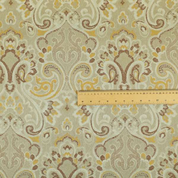 Sakura Damask Colourful Pattern Yellow Brown Chenille Upholstery Furnishing Fabric CTR-867 - Roman Blinds