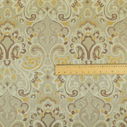 Sakura Damask Colourful Pattern Yellow Brown Chenille Upholstery Furnishing Fabric CTR-867 - Made To Measure Curtains