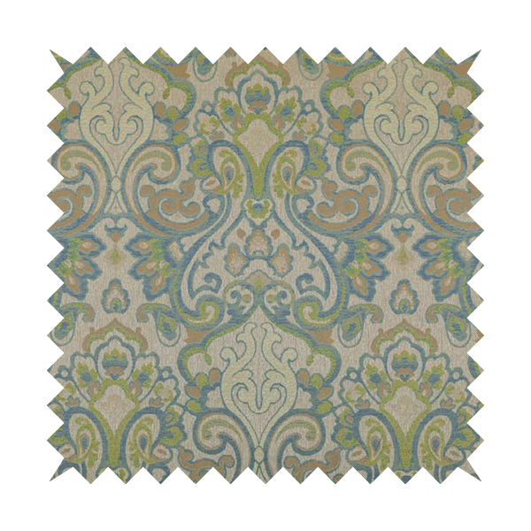 Sakura Damask Colourful Pattern Blue Green Chenille Upholstery Furnishing Fabric CTR-868