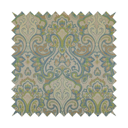 Sakura Damask Colourful Pattern Blue Green Chenille Upholstery Furnishing Fabric CTR-868 - Made To Measure Curtains