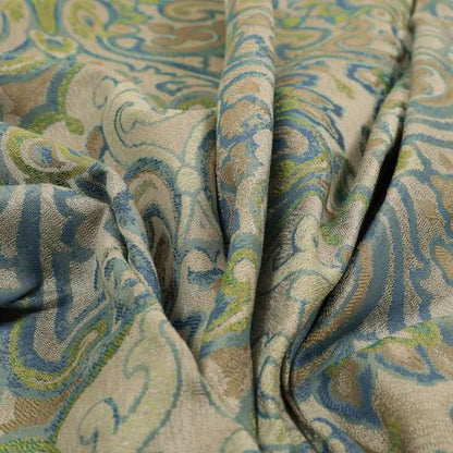 Sakura Damask Colourful Pattern Blue Green Chenille Upholstery Furnishing Fabric CTR-868 - Made To Measure Curtains