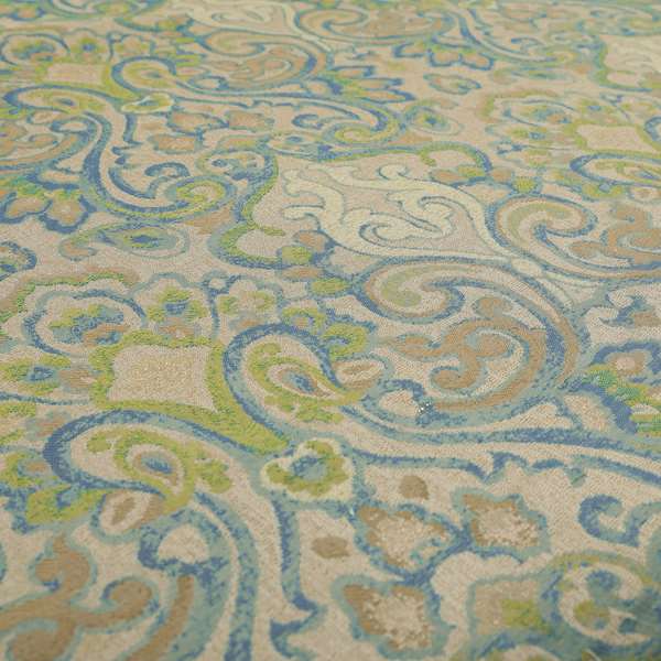 Sakura Damask Colourful Pattern Blue Green Chenille Upholstery Furnishing Fabric CTR-868 - Made To Measure Curtains