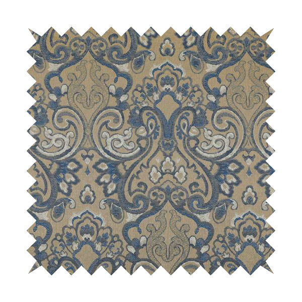 Sakura Damask Colourful Pattern Blue Chenille Upholstery Furnishing Fabric CTR-869 - Roman Blinds