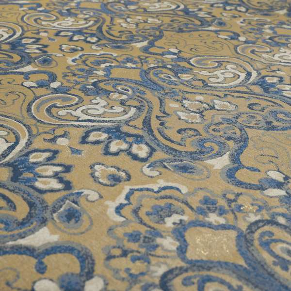 Sakura Damask Colourful Pattern Blue Chenille Upholstery Furnishing Fabric CTR-869 - Made To Measure Curtains