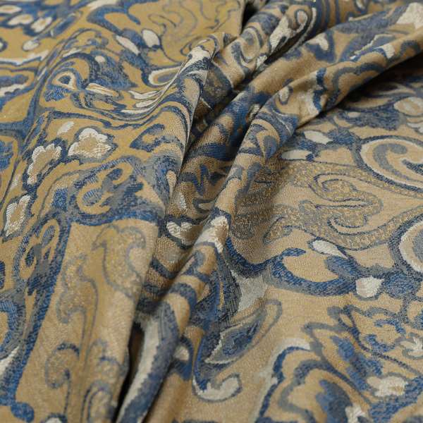 Sakura Damask Colourful Pattern Blue Chenille Upholstery Furnishing Fabric CTR-869 - Made To Measure Curtains