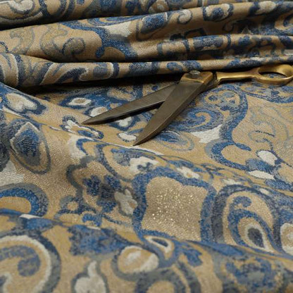 Sakura Damask Colourful Pattern Blue Chenille Upholstery Furnishing Fabric CTR-869 - Roman Blinds