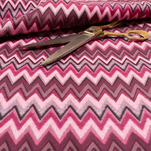 Freedom Printed Velvet Fabric Collection Modern Chevron Striped Pink Purple Colour Upholstery Fabric CTR-87 - Roman Blinds