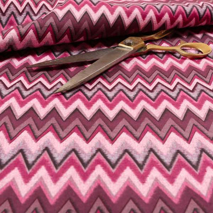 Freedom Printed Velvet Fabric Collection Modern Chevron Striped Pink Purple Colour Upholstery Fabric CTR-87