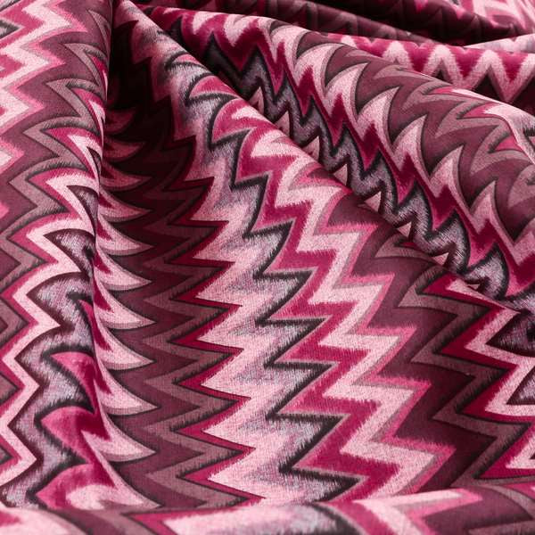 Freedom Printed Velvet Fabric Collection Modern Chevron Striped Pink Purple Colour Upholstery Fabric CTR-87 - Made To Measure Curtains