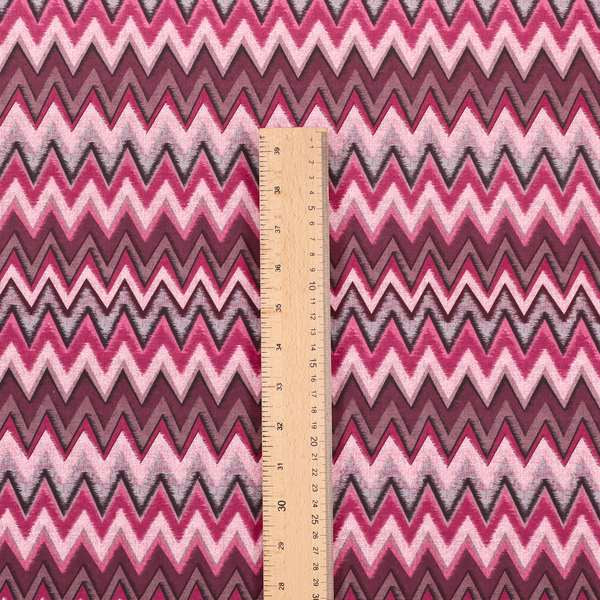 Freedom Printed Velvet Fabric Collection Modern Chevron Striped Pink Purple Colour Upholstery Fabric CTR-87 - Made To Measure Curtains