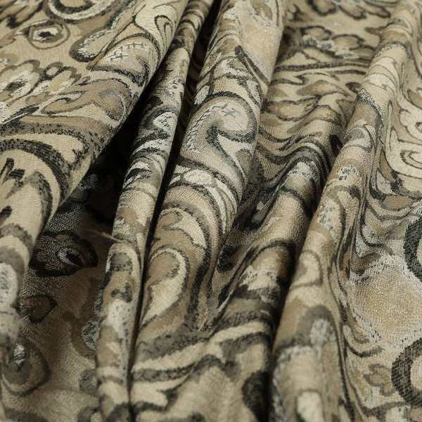 Sakura Damask Colourful Pattern Grey White Chenille Upholstery Furnishing Fabric CTR-870 - Made To Measure Curtains