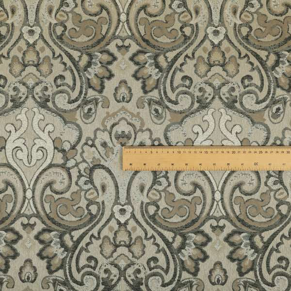 Sakura Damask Colourful Pattern Grey White Chenille Upholstery Furnishing Fabric CTR-870 - Roman Blinds