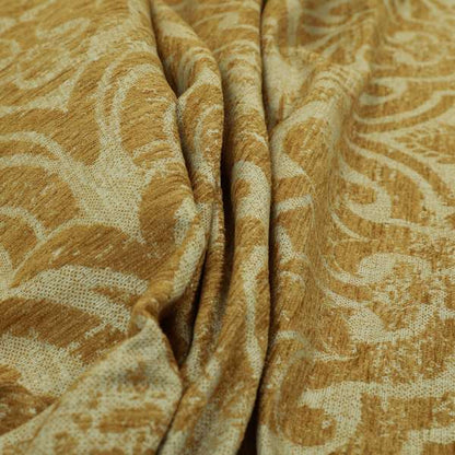 Olympos Mono Tone Faded Damask Pattern Orange Colour Chenille Upholstery Fabric CTR-871 - Made To Measure Curtains