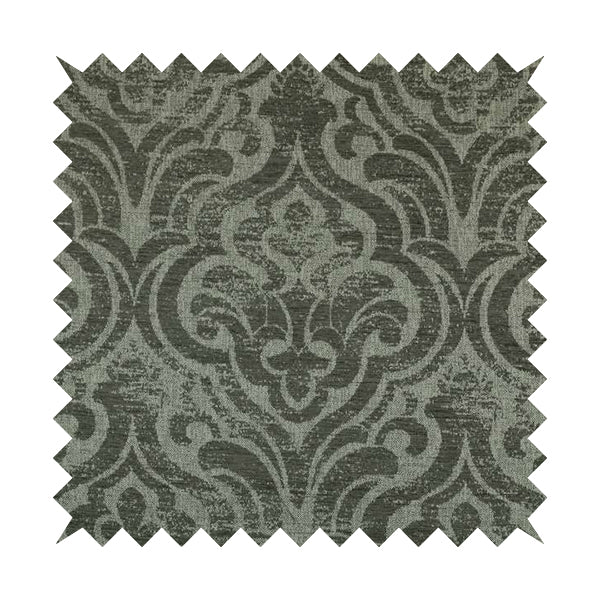 Olympos Mono Tone Faded Damask Pattern Grey Colour Chenille Upholstery Fabric CTR-873 - Handmade Cushions