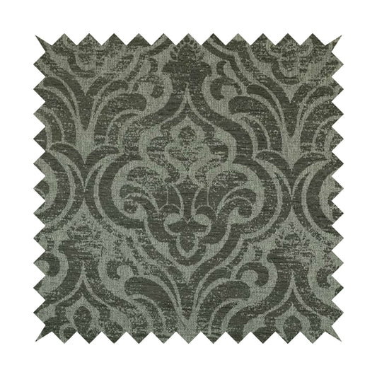 Olympos Mono Tone Faded Damask Pattern Grey Colour Chenille Upholstery Fabric CTR-873